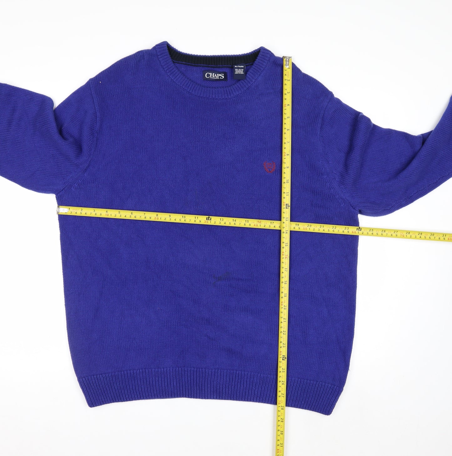Chaps Mens Blue Cotton Crew Neck Pullover Jumper XL