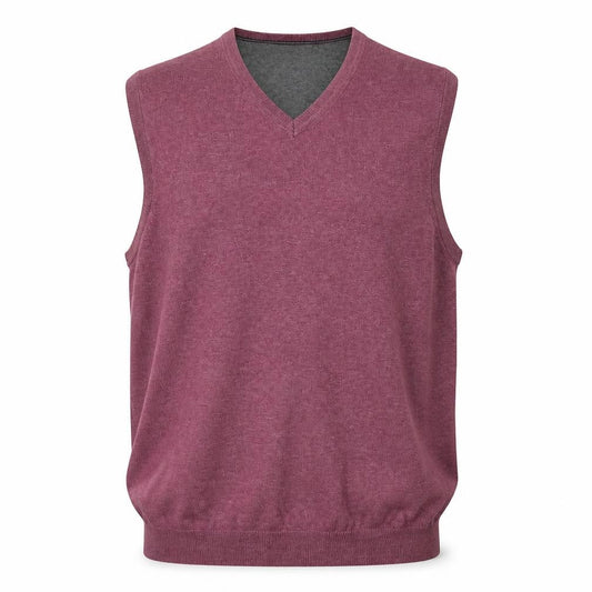Front view of Black Brown 1826 Men's Purple Cotton V-Neck Sleeveless Vest M