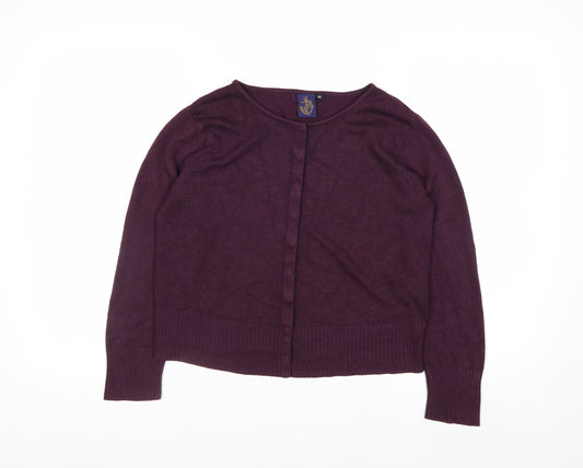 Beyond Retro Women's Purple XS Cardigan Crew Neck Long Sleeve Knit Jumper
