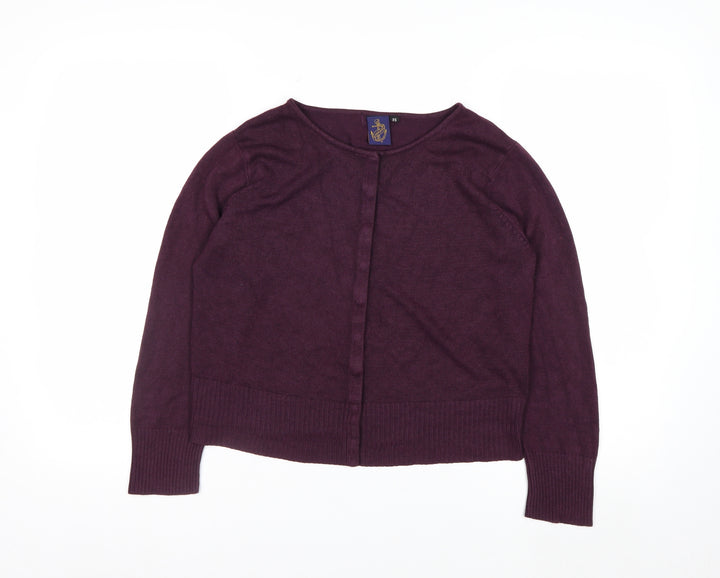 Beyond Retro Women's Purple XS Cardigan Crew Neck Long Sleeve Knit Jumper