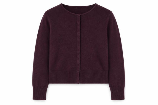 Front view of Vintage Women's Purple XS Cardigan Crew Neck Long Sleeve Knit Jumper
