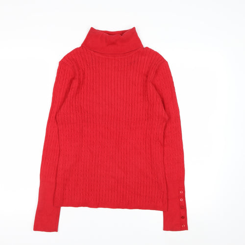 Liz Claiborne Women's Red Roll Neck Cable-Knit Jumper Size M