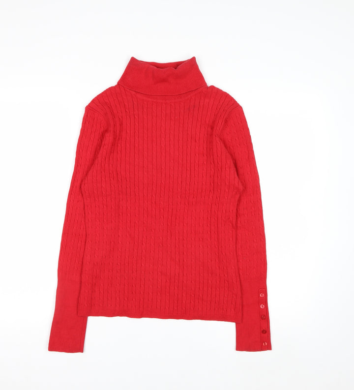 Liz Claiborne Women's Red Roll Neck Cable-Knit Jumper Size M