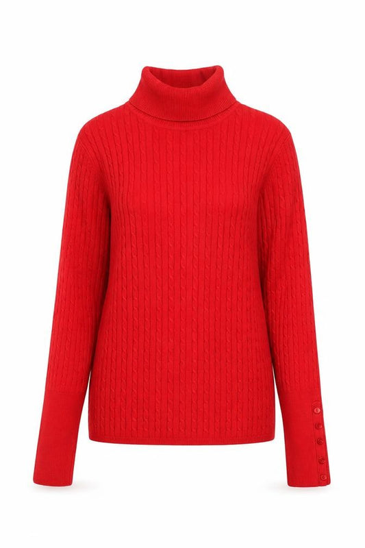 Front view of Liz Claiborne Women's Red Roll Neck Cable-Knit Jumper, size M