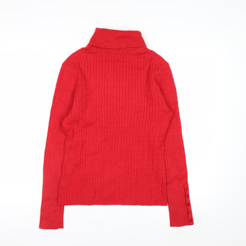 Liz Claiborne Women's Red Roll Neck Cable-Knit Jumper Size M