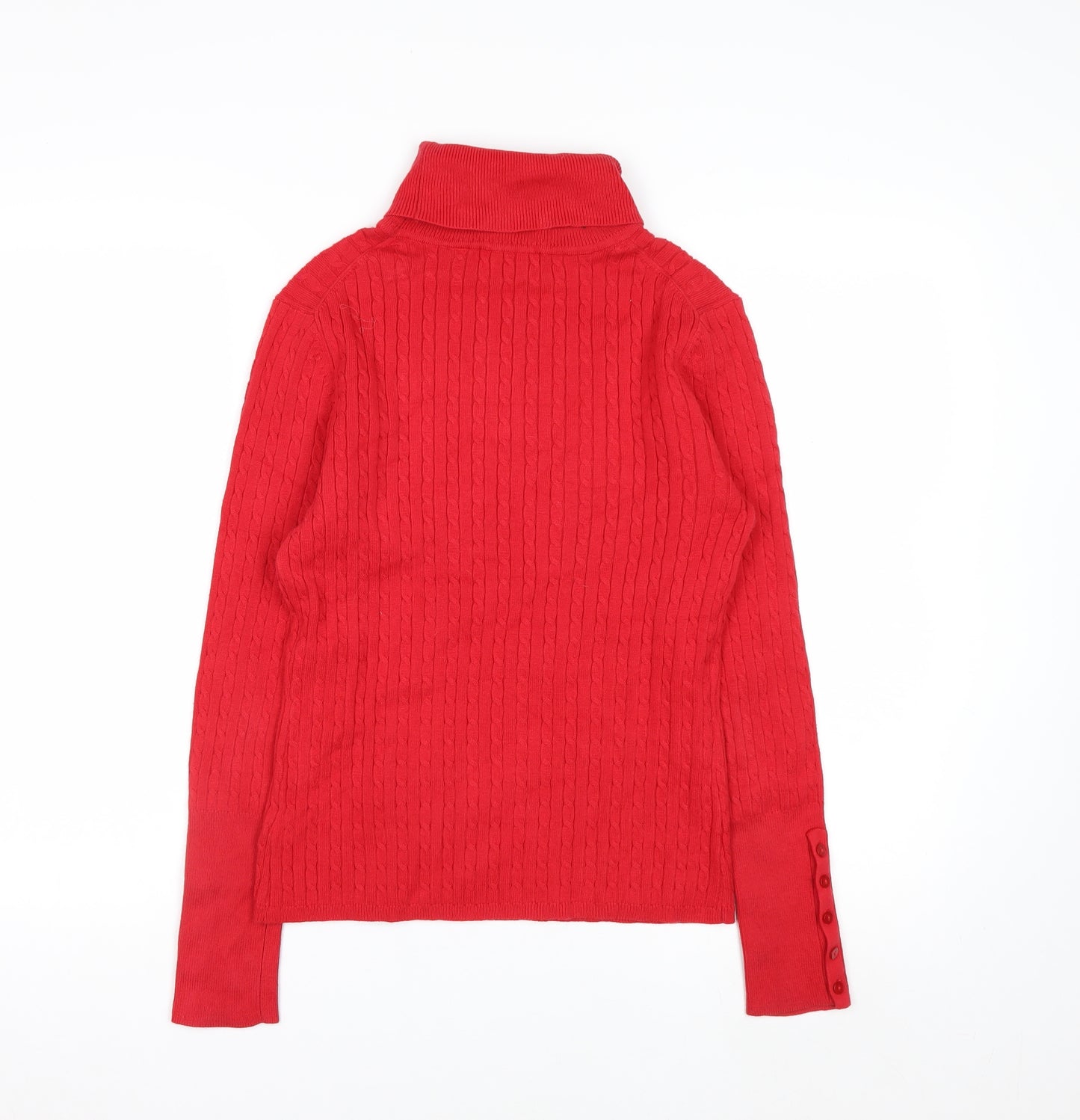 Liz Claiborne Women's Red Roll Neck Cable-Knit Jumper Size M