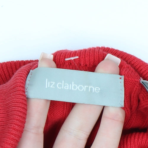 Liz Claiborne Women's Red Roll Neck Cable-Knit Jumper Size M
