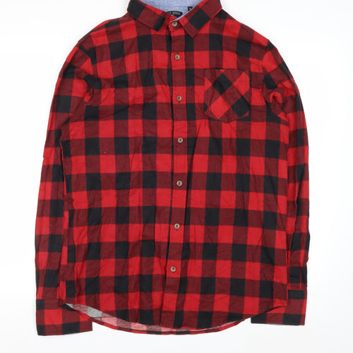 Brave Soul Men's Red Check Flannel Button-Up Shirt Size M Regular Fit