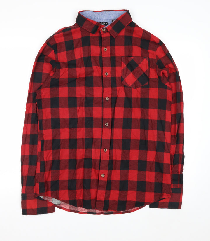 Brave Soul Men's Red Check Flannel Button-Up Shirt Size M Regular Fit