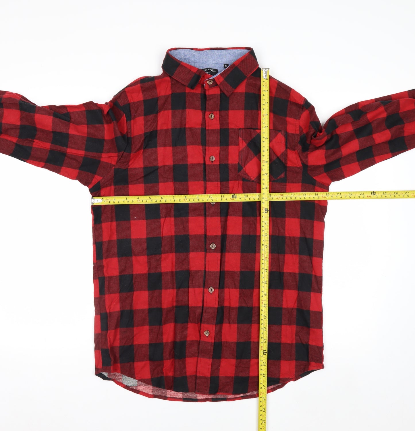 Brave Soul Men's Red Check Flannel Button-Up Shirt Size M Regular Fit