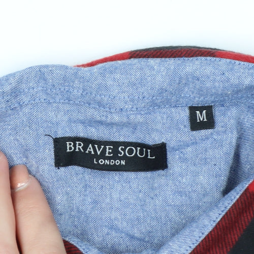 Brave Soul Men's Red Check Flannel Button-Up Shirt Size M Regular Fit