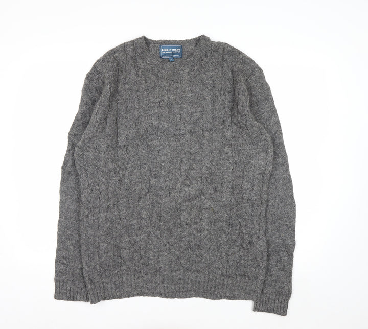 Line of Trade Men’s Grey Wool Cable-Knit Jumper L