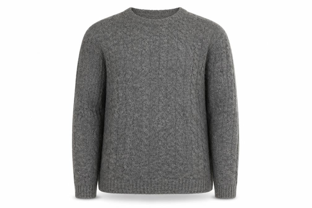 Front view of Line of Trade Men’s Grey Wool Cable-Knit Jumper L