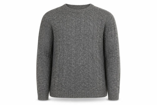 Front view of Line of Trade Men’s Grey Wool Cable-Knit Jumper L