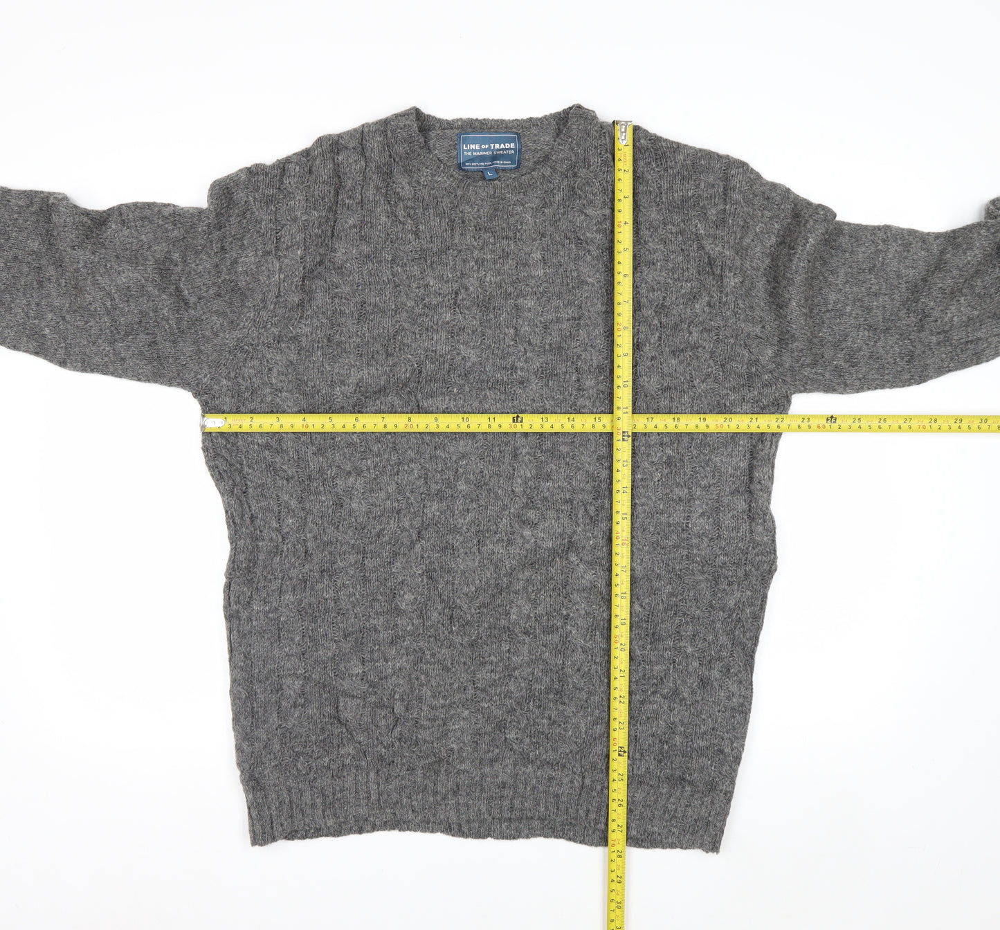 Line of Trade Men’s Grey Wool Cable-Knit Jumper L