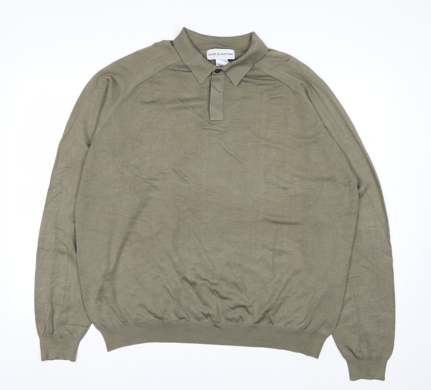 Croft & Barrow Men's Green Silk Blend Collared Pullover Jumper Size L
