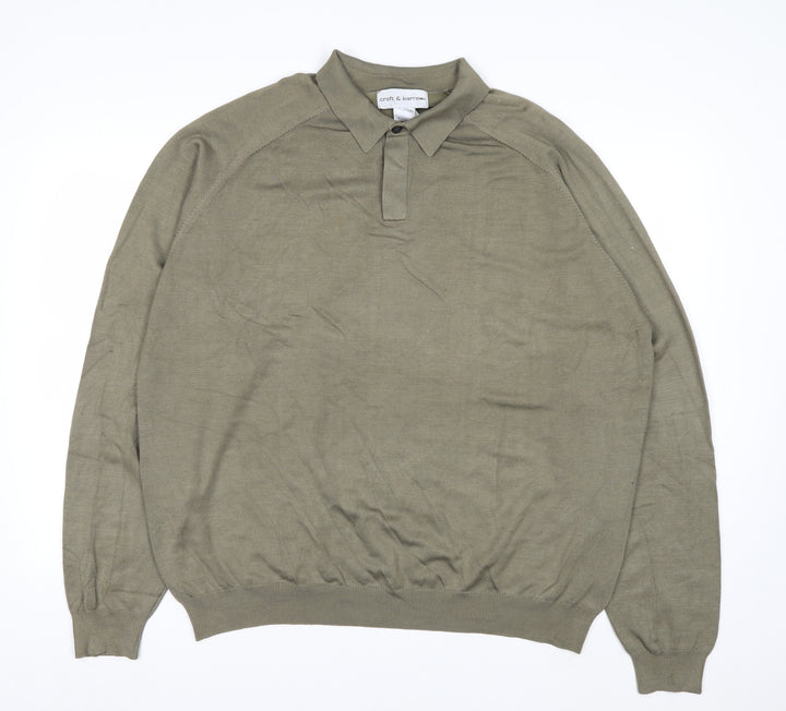 Croft & Barrow Men's Green Silk Blend Collared Pullover Jumper Size L