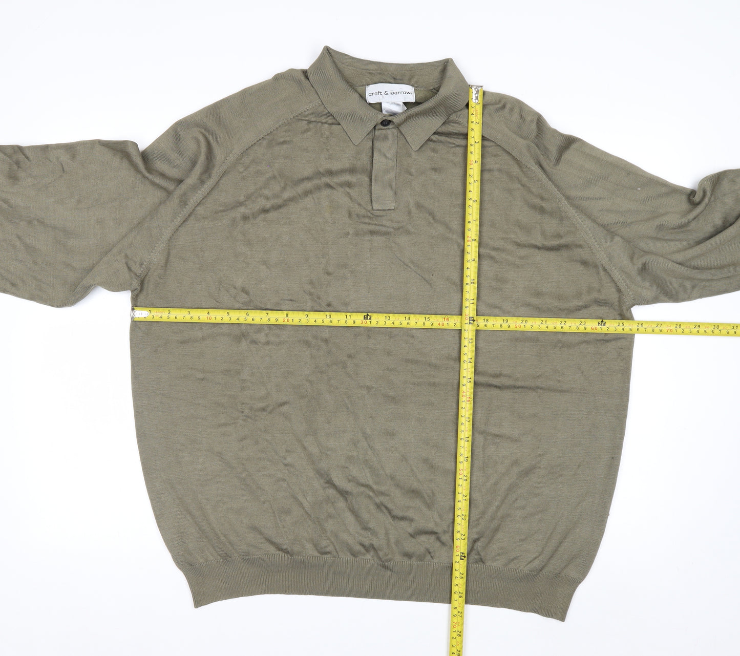 Croft & Barrow Men's Green Silk Blend Collared Pullover Jumper Size L