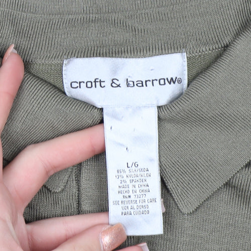 Croft & Barrow Men's Green Silk Blend Collared Pullover Jumper Size L