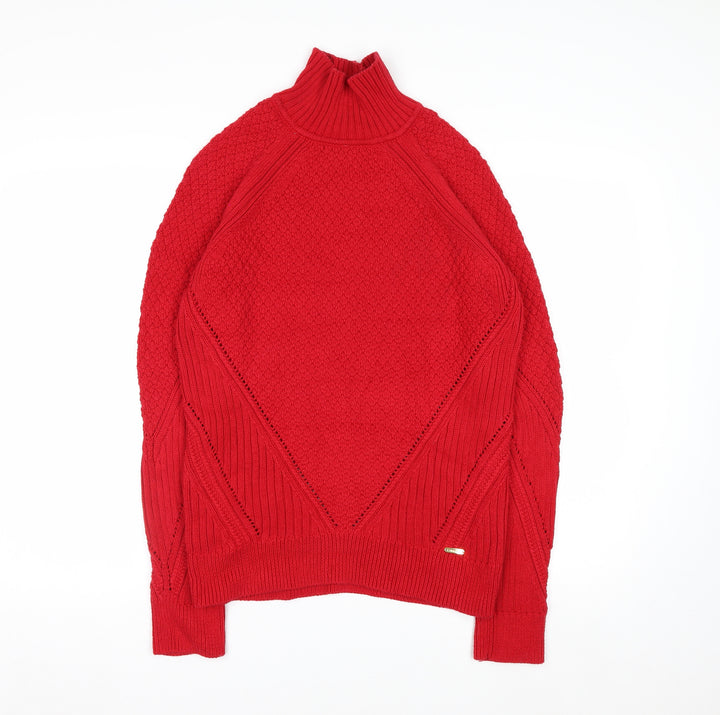Calvin Klein Womens Red Mock Neck Knit Pullover Jumper S