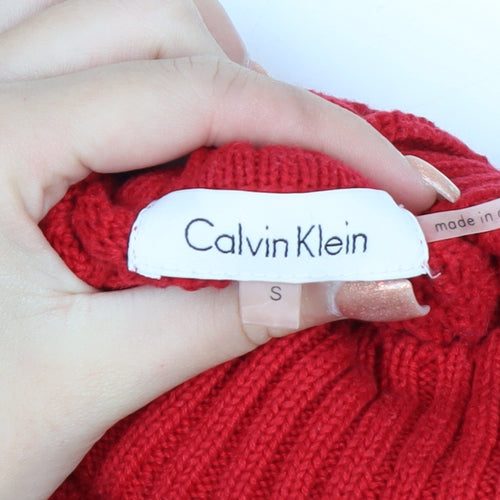 Calvin Klein Womens Red Mock Neck Knit Pullover Jumper S
