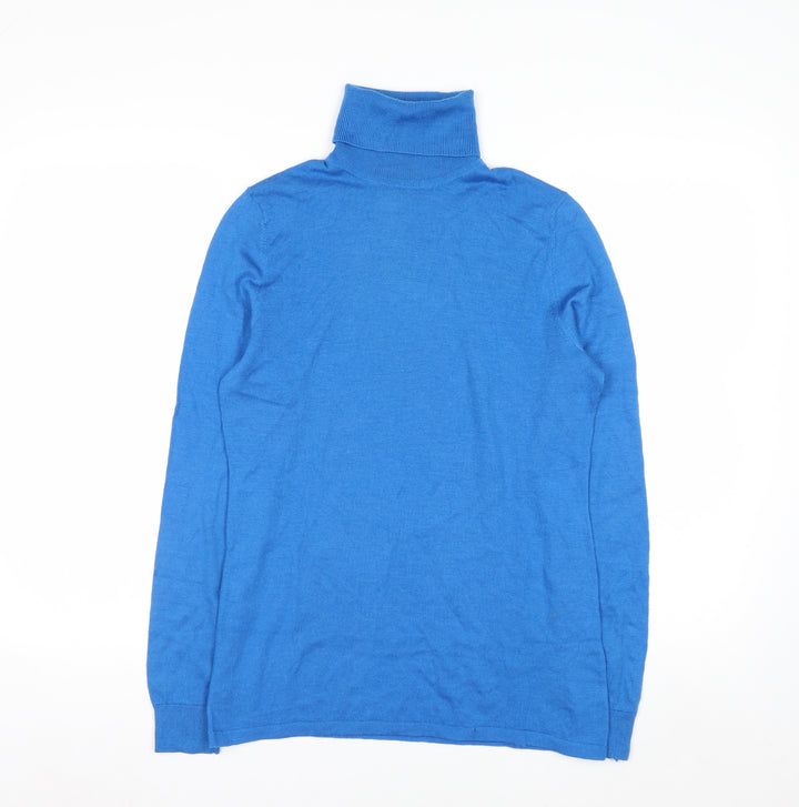 Lord & Taylor Men's Blue Merino Wool Roll Neck Jumper Medium