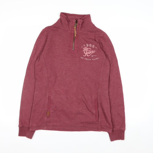 FatFace Women's Red Garnet 1/4 Zip Sweatshirt Size 8 Cotton Blend