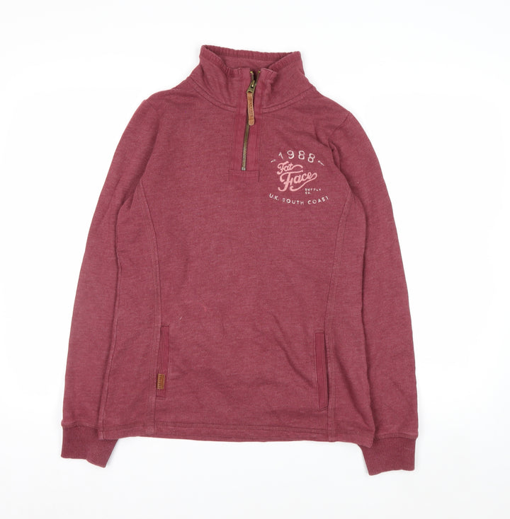 FatFace Women's Red Garnet 1/4 Zip Sweatshirt Size 8 Cotton Blend