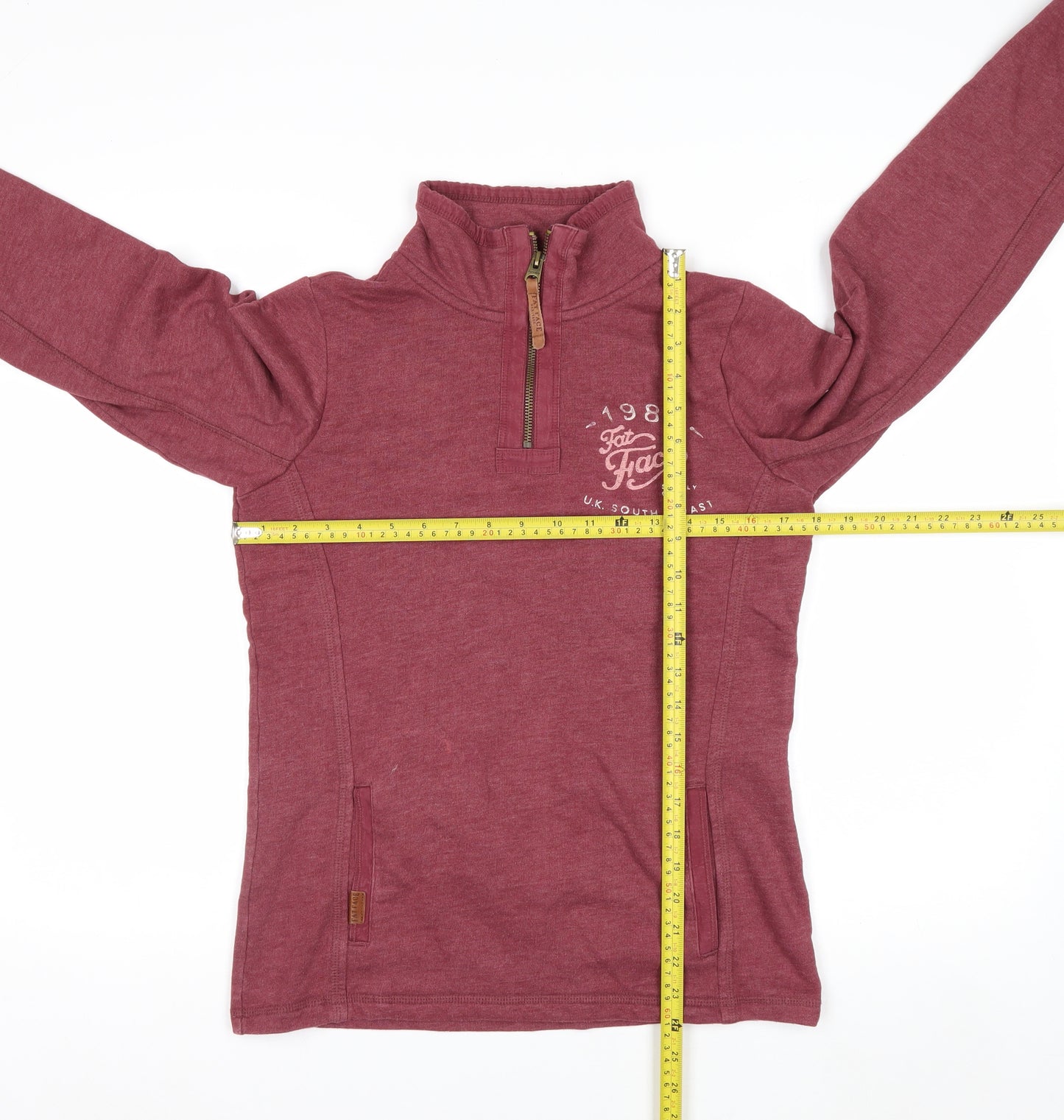 FatFace Women's Red Garnet 1/4 Zip Sweatshirt Size 8 Cotton Blend