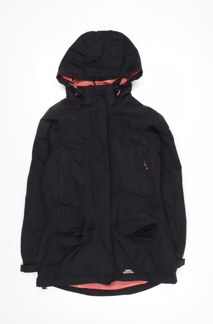 Trespass Womens Black Waterproof Hooded Rain Coat Jacket UK 10