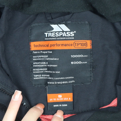 Trespass Womens Black Waterproof Hooded Rain Coat Jacket UK 10