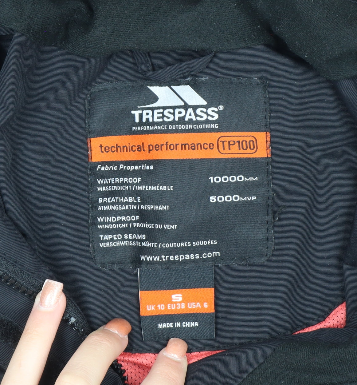 Trespass Womens Black Waterproof Hooded Rain Coat Jacket UK 10