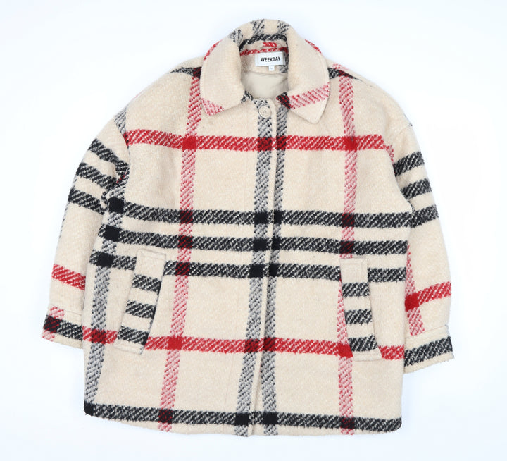 Weekday Women's Beige Checked Wool Blend Coat XS
