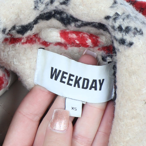 Weekday Women's Beige Checked Wool Blend Coat XS