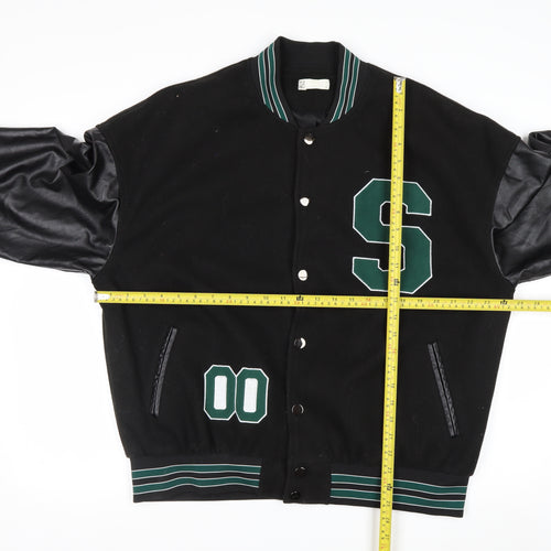 STYLE GANG Men's Black Varsity Jacket L Wool & Faux Leather Retro