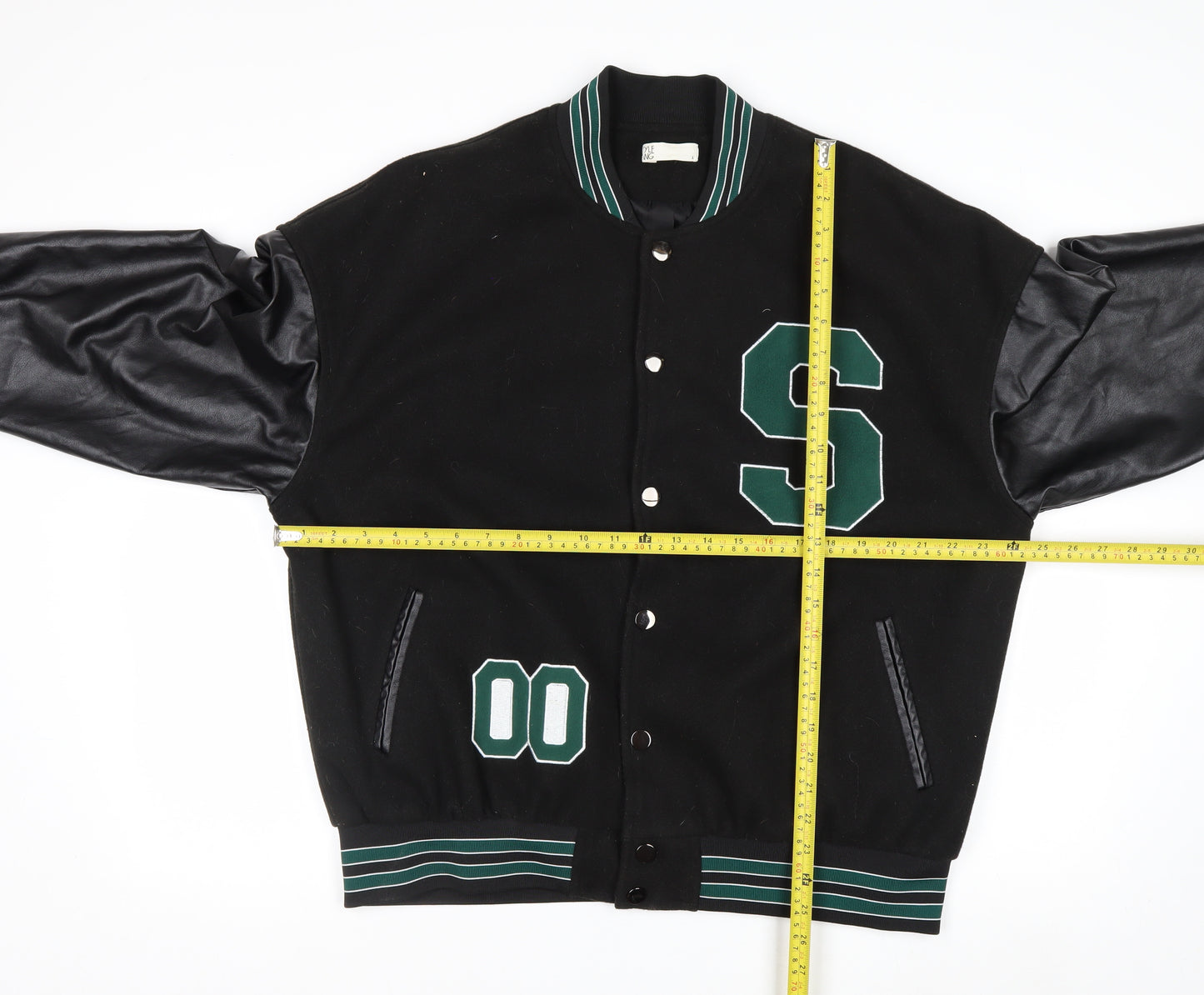 STYLE GANG Men's Black Varsity Jacket L Wool & Faux Leather Retro