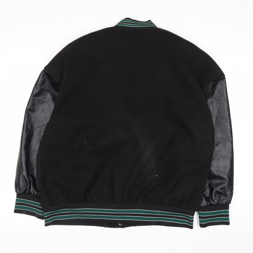 STYLE GANG Men's Black Varsity Jacket L Wool & Faux Leather Retro