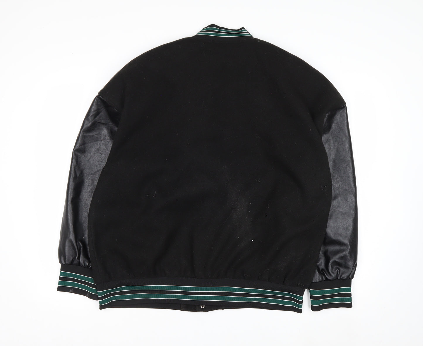 STYLE GANG Men's Black Varsity Jacket L Wool & Faux Leather Retro