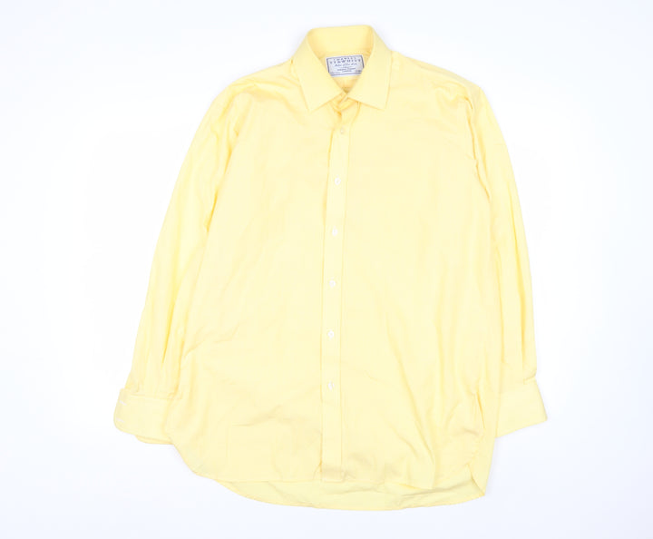 Charles Tyrwhitt Men's Yellow 15.5in Classic Fit Cotton Long Sleeve Shirt
