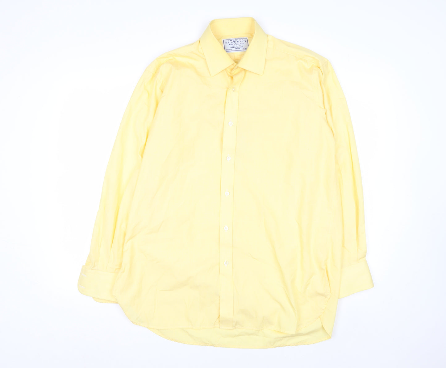 Charles Tyrwhitt Men's Yellow 15.5in Classic Fit Cotton Long Sleeve Shirt