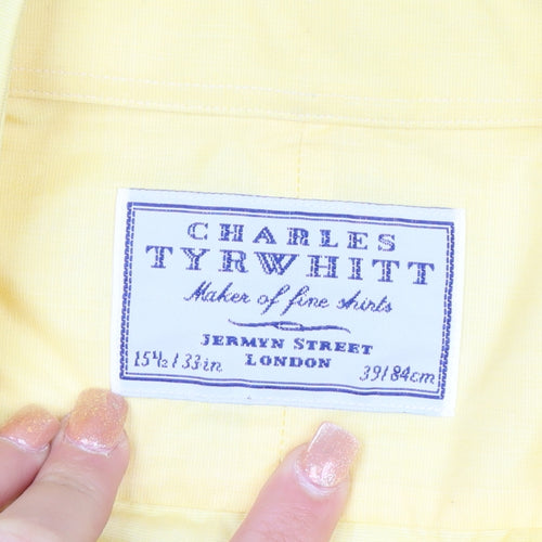 Charles Tyrwhitt Men's Yellow 15.5in Classic Fit Cotton Long Sleeve Shirt