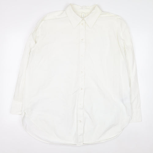 H&M Men's White Cotton Long Sleeve Button-Up Shirt L