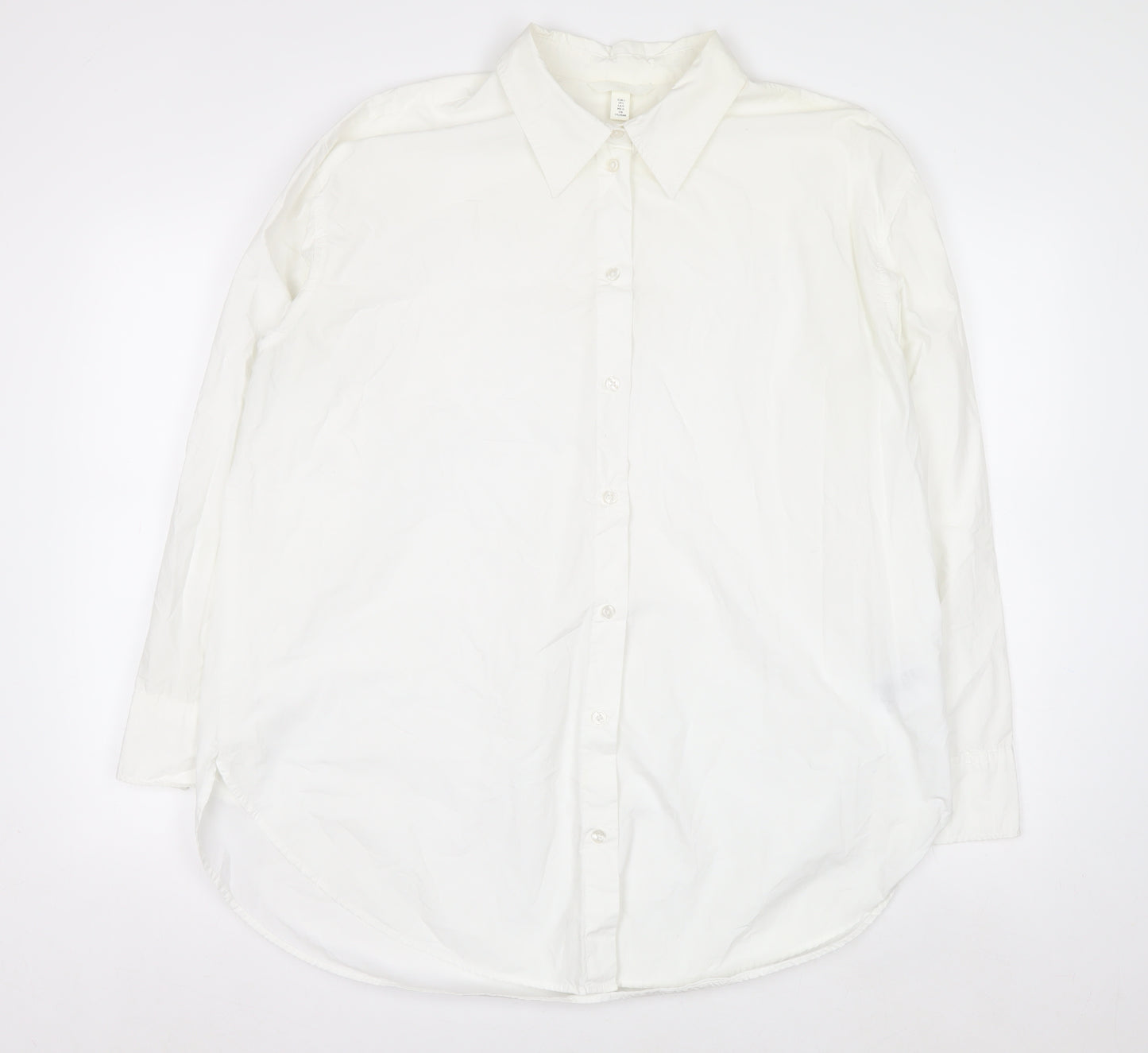 H&M Men's White Cotton Long Sleeve Button-Up Shirt L