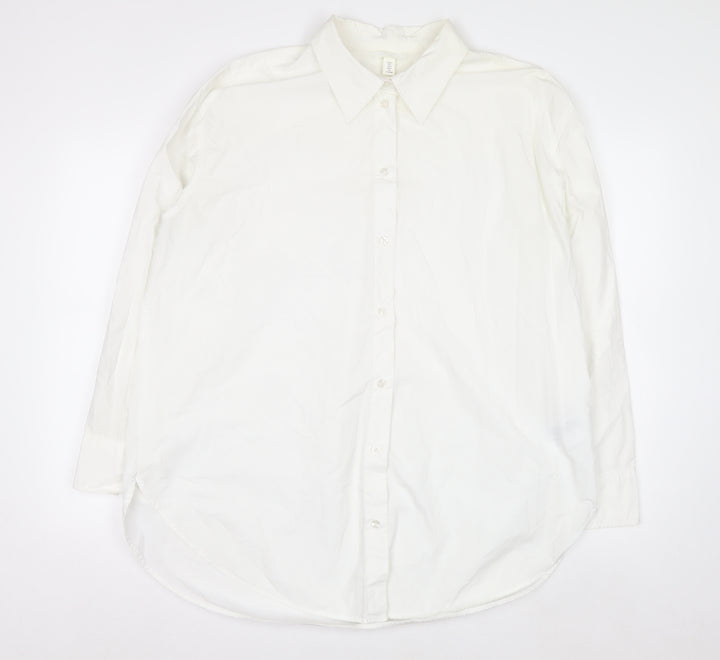 H&M Men's White Cotton Long Sleeve Button-Up Shirt L