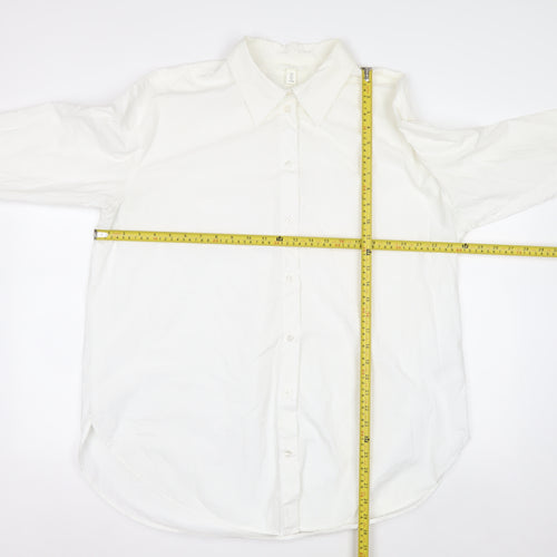 H&M Men's White Cotton Long Sleeve Button-Up Shirt L