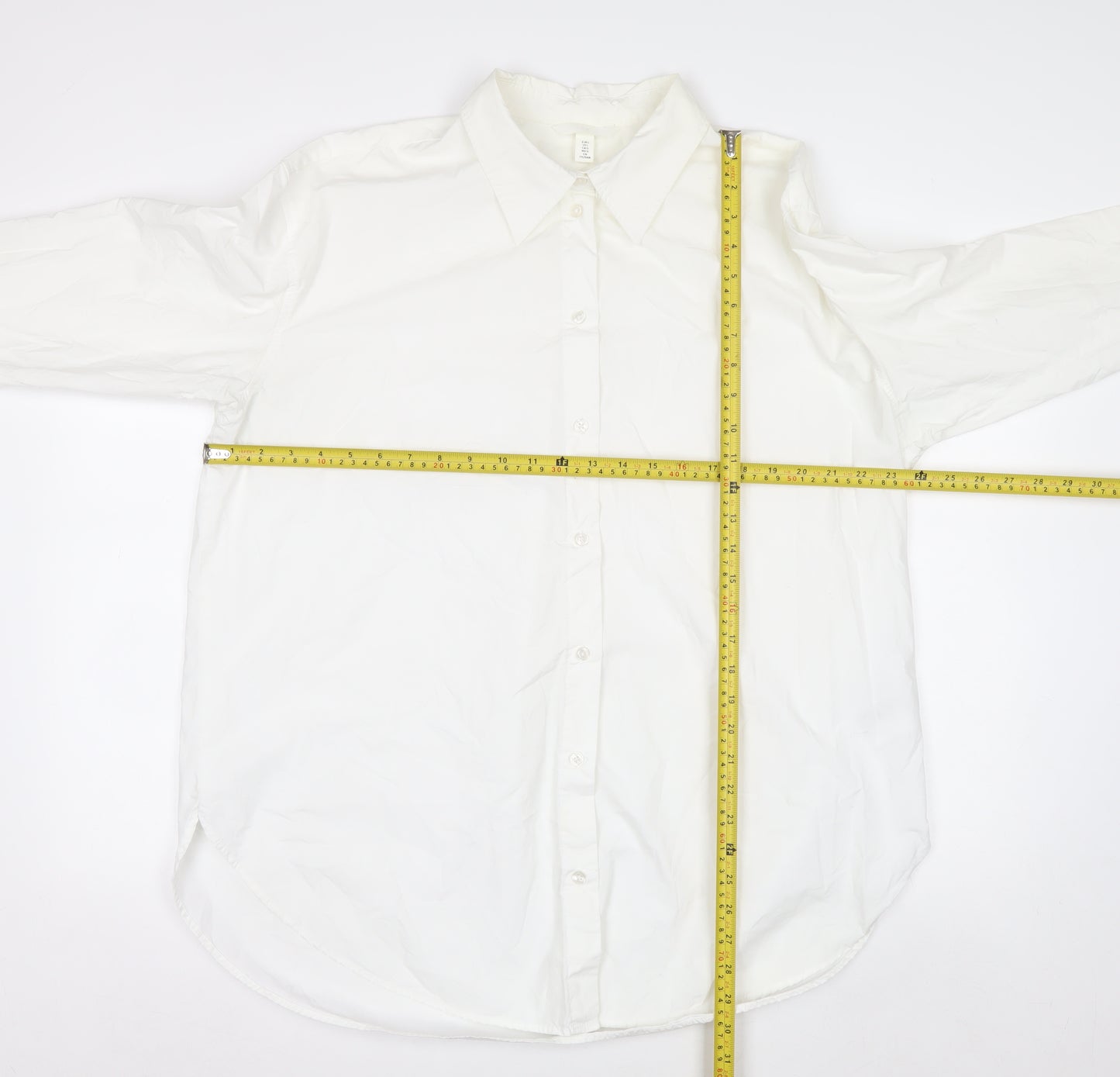 H&M Men's White Cotton Long Sleeve Button-Up Shirt L