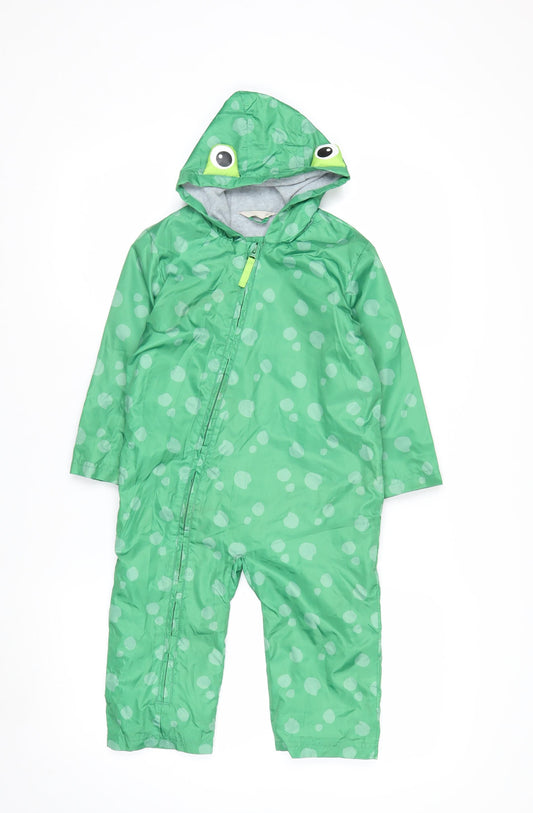 John Lewis Boys Green Polka Dot Hooded Rain Snowsuit 2-3 Years Waterproof