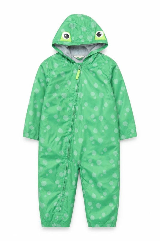 John Lewis Boys Green Polka Dot Hooded Rain Snowsuit 2-3 Years Waterproof