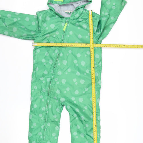 John Lewis Boys Green Polka Dot Hooded Rain Snowsuit 2-3 Years Waterproof