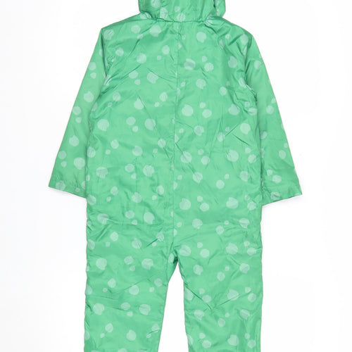 John Lewis Boys Green Polka Dot Hooded Rain Snowsuit 2-3 Years Waterproof